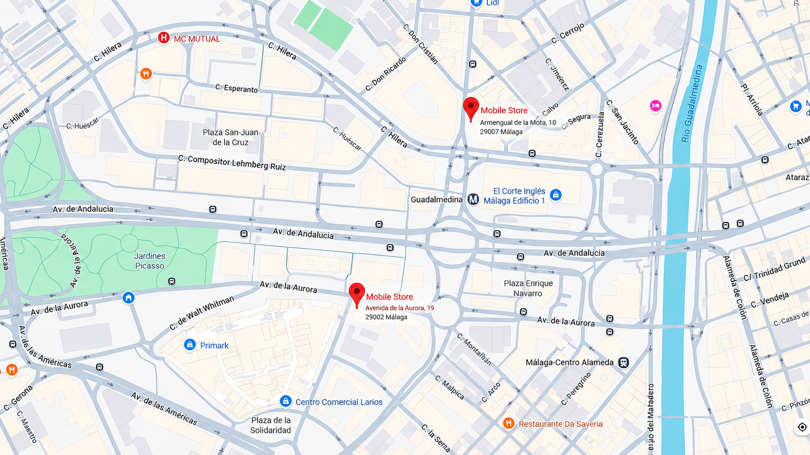 Mapa de Tiendas Mobile Store Málaga